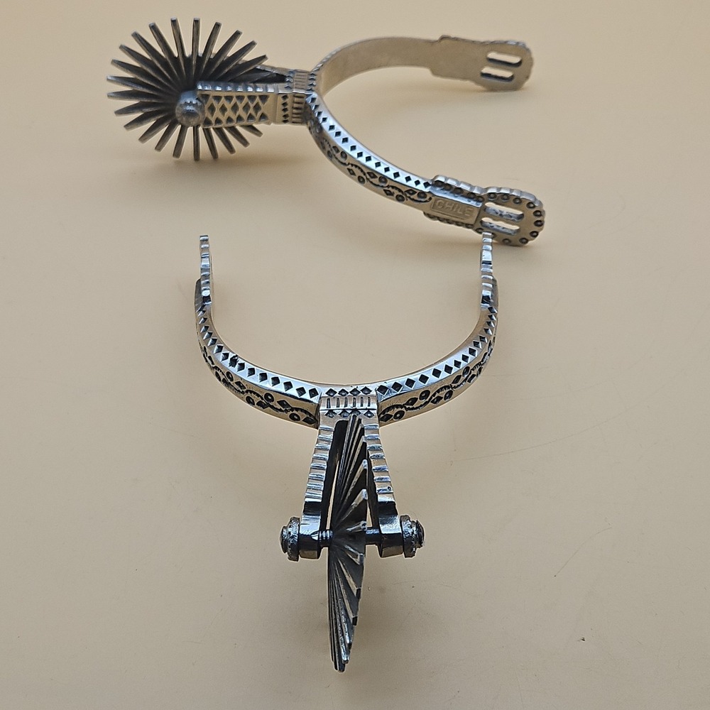 Vintage Chilean Cowboy Boot Spurs Silver 2.5" Rowel Chile Hand Forged